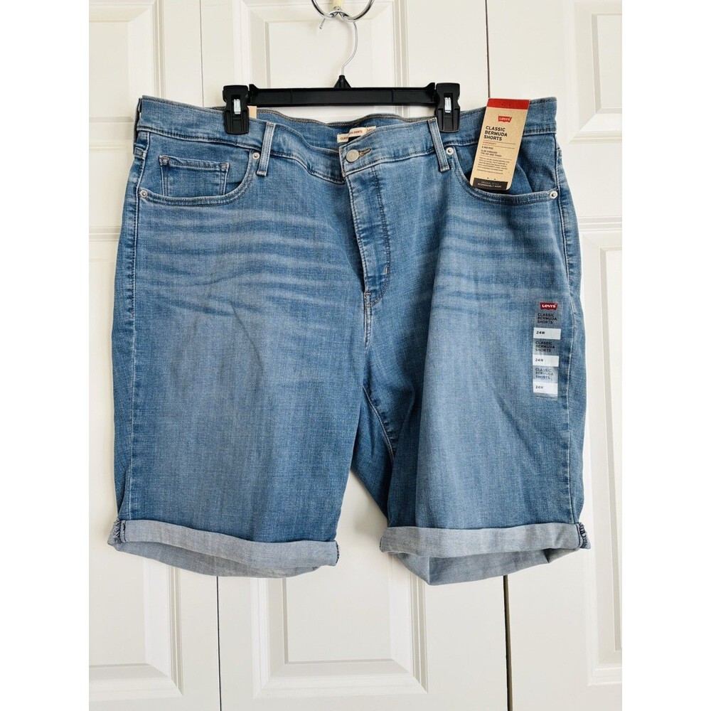 Levi's NEW Classic Bermuda Blue Jeans Shorts Hypersoft Mid-Rise Womens Size 24W